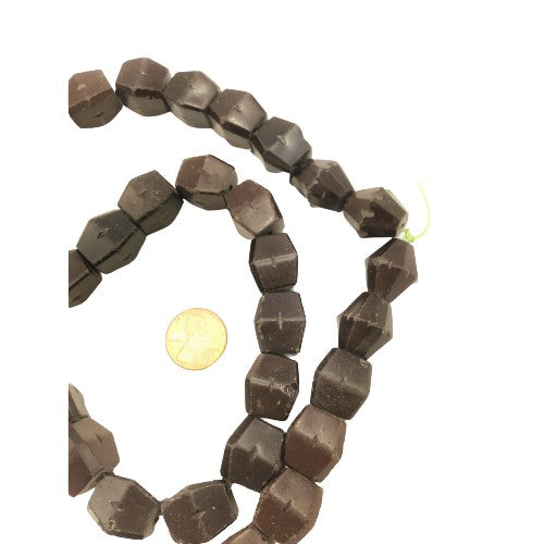 Antique Bohemian Idar-Oberstein Faceted Brown Maroon Carnelian Glass Beads, 1800&#39;s , Strand, Germany - RIta Okrent Collection (ANT401)