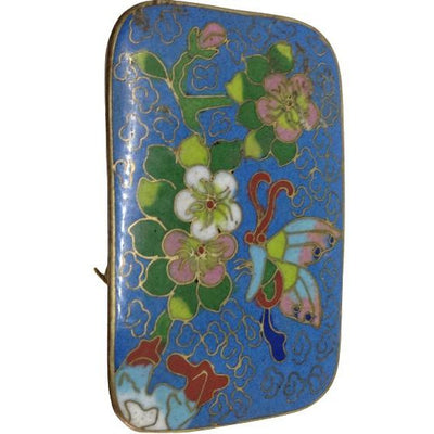 Post-War Blue Floral Enamel Cloisonne Belt Buckle, China - Rita Okrent Collection (P317d)