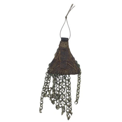 Leather Harratine Gris Gris Protective Amulet, Decorated with Shells and Chain, Morocco - Rita Okrent Collection (P564d)