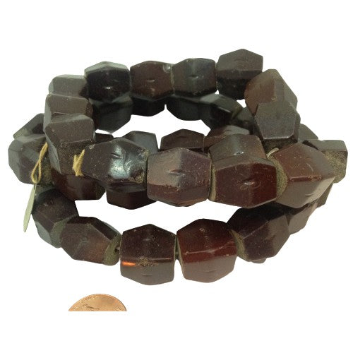 Antique Bohemian Idar-Oberstein Faceted Brown Maroon Carnelian Glass Beads, 1800&#39;s , Strand, Germany - RIta Okrent Collection (ANT401)