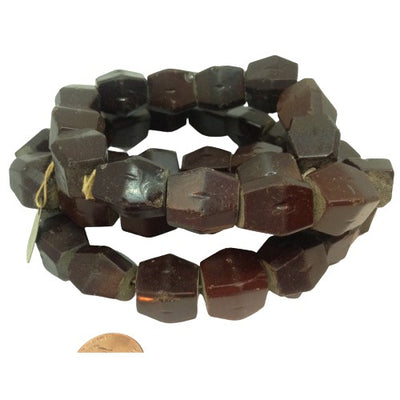 Antique Bohemian Idar-Oberstein Faceted Brown Maroon Carnelian Glass Beads, 1800's , Strand, Germany - RIta Okrent Collection (ANT401)