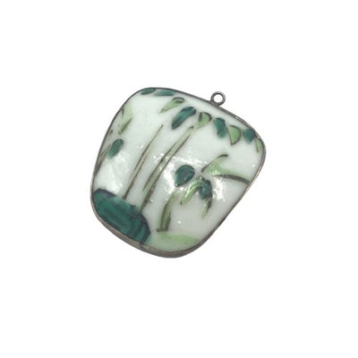 Green and White Vintage Chinese Pottery Shard Pendant - Rita Okrent Collection (P247b)