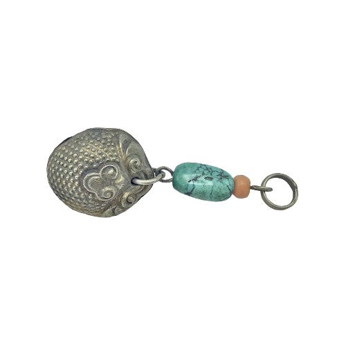 Antique Qing Dynasty Chinese Silver, Turquoise and Coral Bell Amulets - Rita Okrent Collection (P606b)