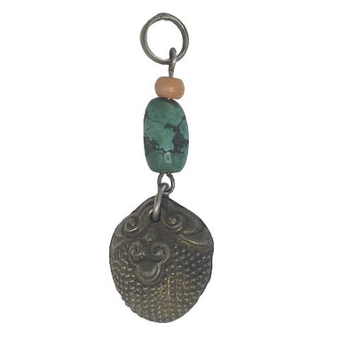 Antique Qing Dynasty Chinese Silver, Turquoise and Coral Bell Amulets - Rita Okrent Collection (P606b)