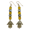 Vintage Czech Glass and Swarovski Crystal Earrings with Brass Hamsas from Bali - E153
