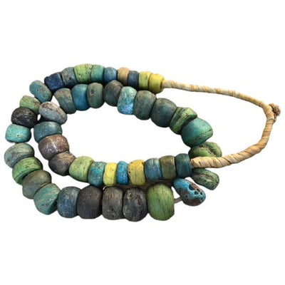 African Antique Green, Yellow and Blue Glass Hebron Beads - Rita Okrent Collection (AT0805b)