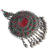 Antique Circular Kuchi Afghani Pendant with Red and Green Settings and Dangles - Rita Okrent Collectinon (P109)