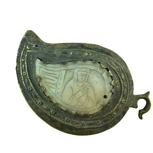 Antique Bulgarian Gilt Silver and Carved Mother-of-Pearl Belt Buckle Brooch - Rita Okrent Collection (C557)