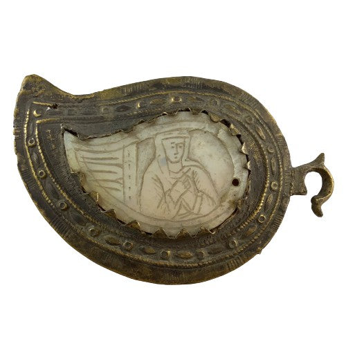 Antique Bulgarian Gilt Silver and Carved Mother-of-Pearl Belt Buckle Brooch - Rita Okrent Collection (C557)