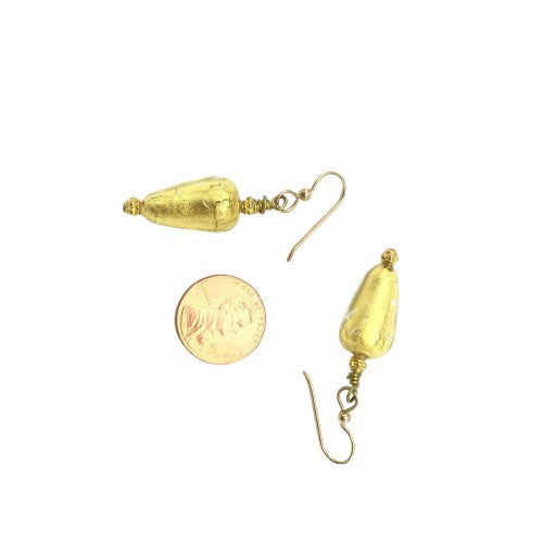 Earrings - Venetian Gold Foil Glass Teardrop Beads with Gold Filled Beads from Bali - Rita Okrent Collection (E312)