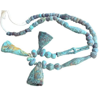 Antique Bronze Bead Necklace with Hanging Bell Pendants and Lots of Patina, Mali - Rita Okrent Collection (C174c)