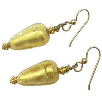 Earrings - Venetian Gold Foil Glass Teardrop Beads with Gold Filled Beads from Bali - Rita Okrent Collection (E312)