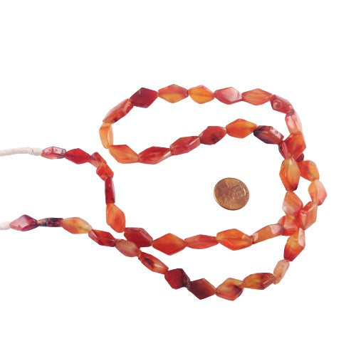 Antique Flat Tabular Diamond-Shaped Agate Carnelian Beads from Mali, Strand - Rita Okrent Collection (S402)