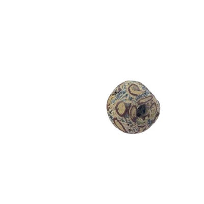 Ancient Glass Jatim Bead, White with Blue Markings and Red and Yellow Decoration, Java, Indonesia - AG088c