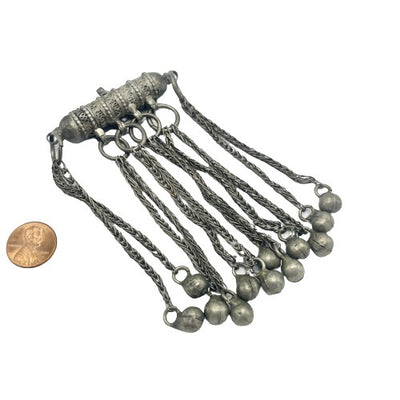 Yemeni Bedouin Silver Hirz Prayer Amulet, with Long Chain Dangles and Top Bail - Rita Okrent Collection (P728)