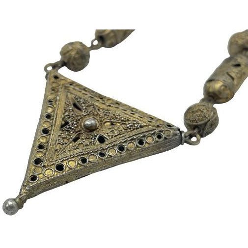 Gilded Silver Necklace with Triangular Pendant and Detailed Silver Work, Senegal or Mauritania - Rita Okrent Collection (NE393)