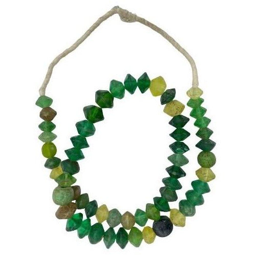 Antique Bohemian Molded Glass Vaseline Beads from the African Trade, in Yellow and Green - Rita Okrent Collection (AT1124)