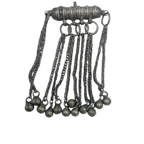 Yemeni Bedouin Silver Hirz Prayer Amulet, with Long Chain Dangles and Top Bail - Rita Okrent Collection (P728)