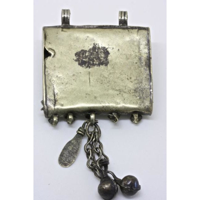 Back - Old Silver Kuchi Pendant, with Green Glass Cabachon, Afghanistan