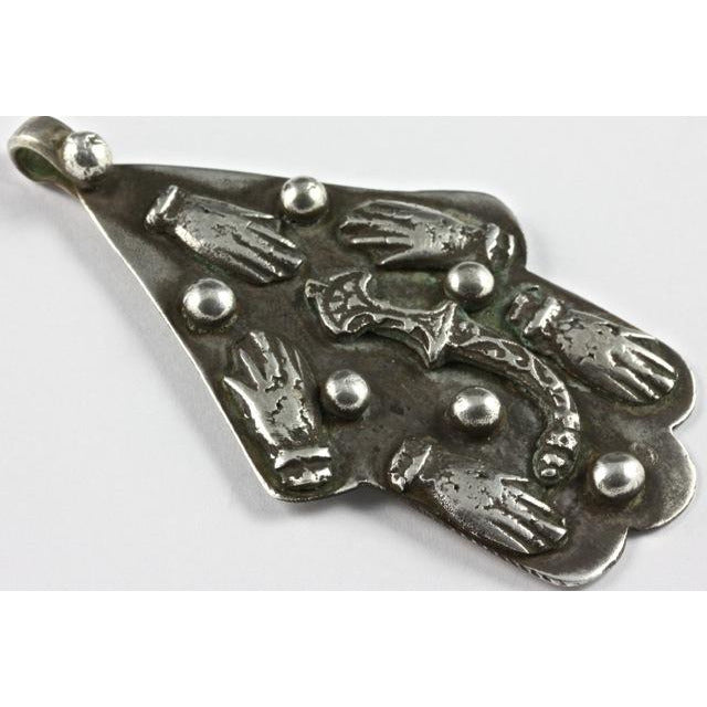 Moroccan Silver Hamsa with Raised Hands and Dots, Vintage 