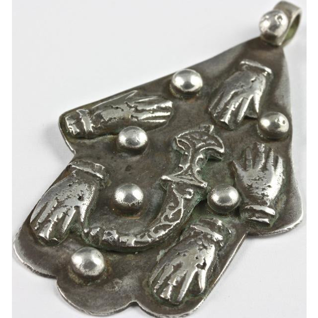 Moroccan Silver Hamsa with Raised Hands and Dots, Vintage 