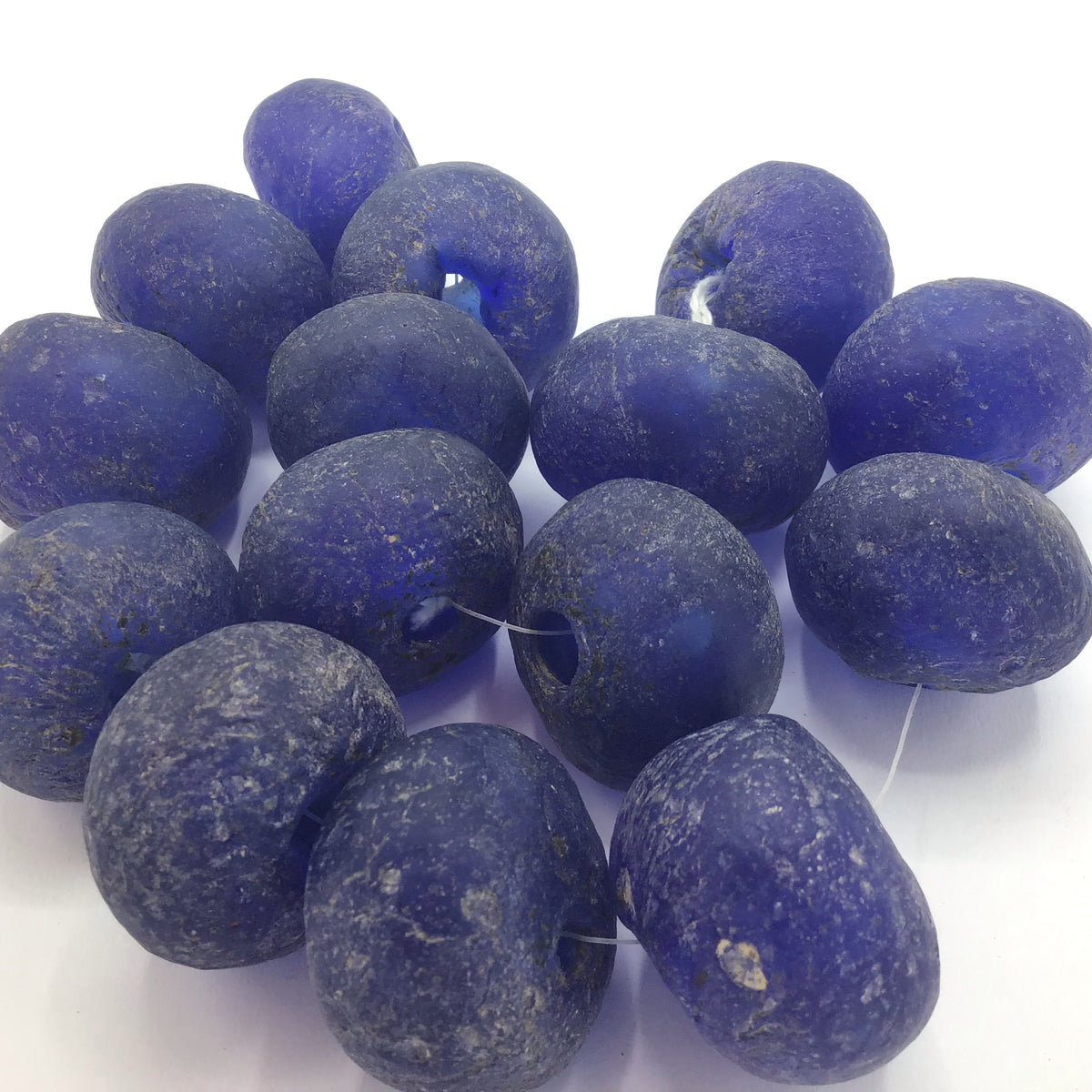 Extra Large Blue Powder Glass Beads, Krobo Tribe, Ghana - Rita Okrent Collection (AT1325xl)