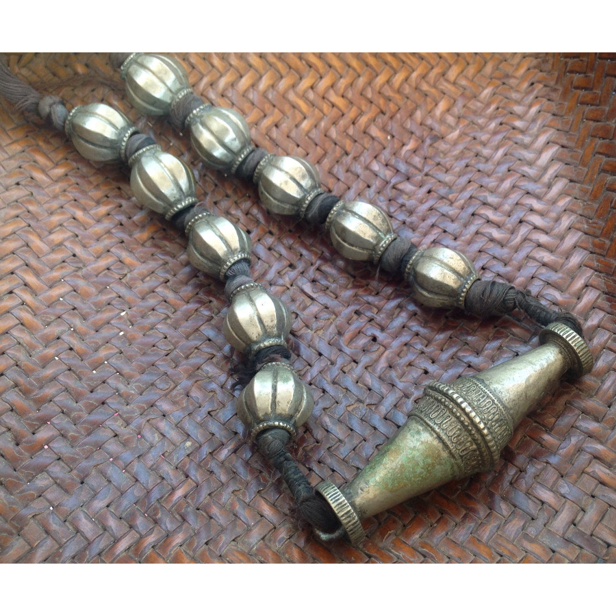 Old Nepalese Tribal Silver Necklace with Bicone Focal Bead - ANT304