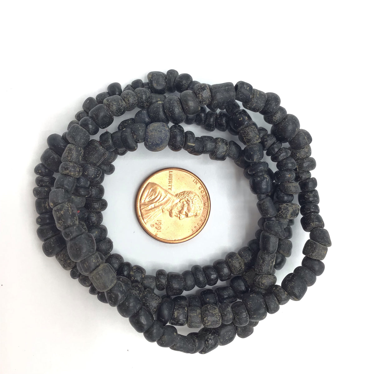 Rare Antique Small Black Glass Indo-Pacific Trade Wind or Nila Beads, Gao, Mali - Rita Okrent Collection (AT0681)