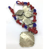 Rural Berber Soussi Metal Necklace with Red and Blue Beads, Morocco - Rita Okrent Collection (NE696)