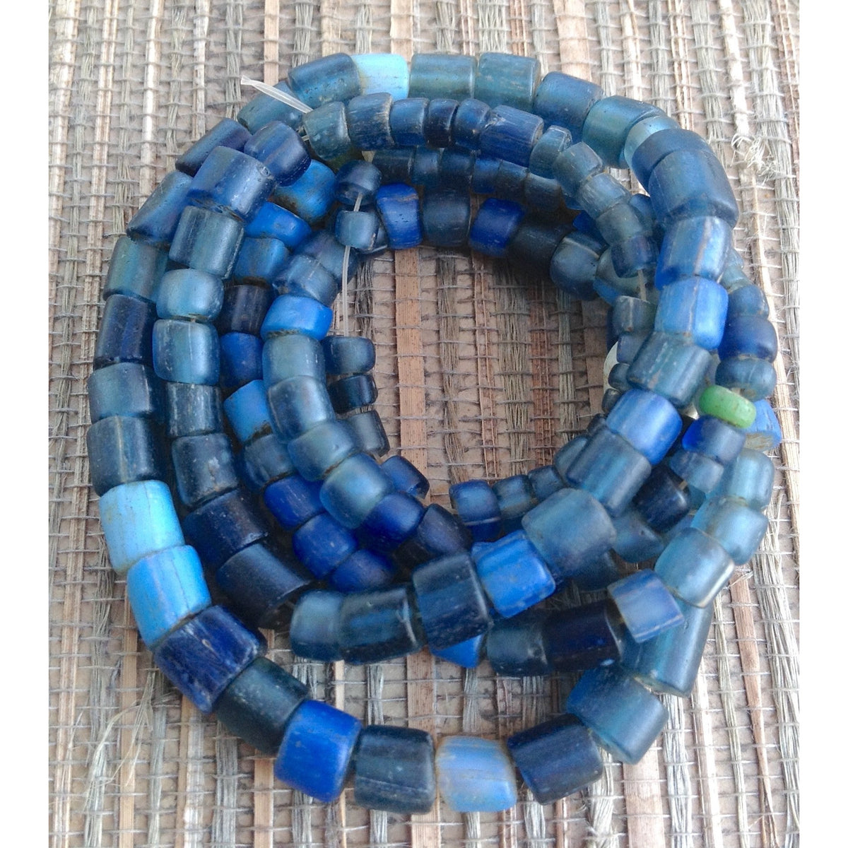 Short Tube Mixed Size Translucent Blue Glass Nila or Koli Beads Timbuktu, Mali - AT0072