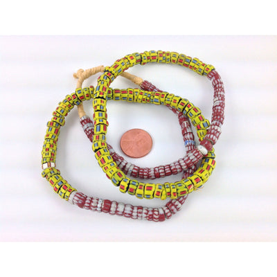 Mixed American Flag Chevrons, Yellow, Blue and Red Aja Beads, Antique, Ghana - AT1461