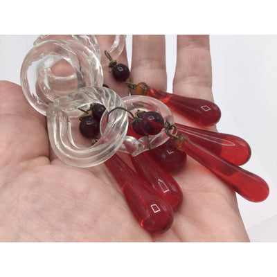 Group of 6 Vintage Bohemian Glass Red Hanging Teardrop Pendants - Rita Okrent Collection (P307b)