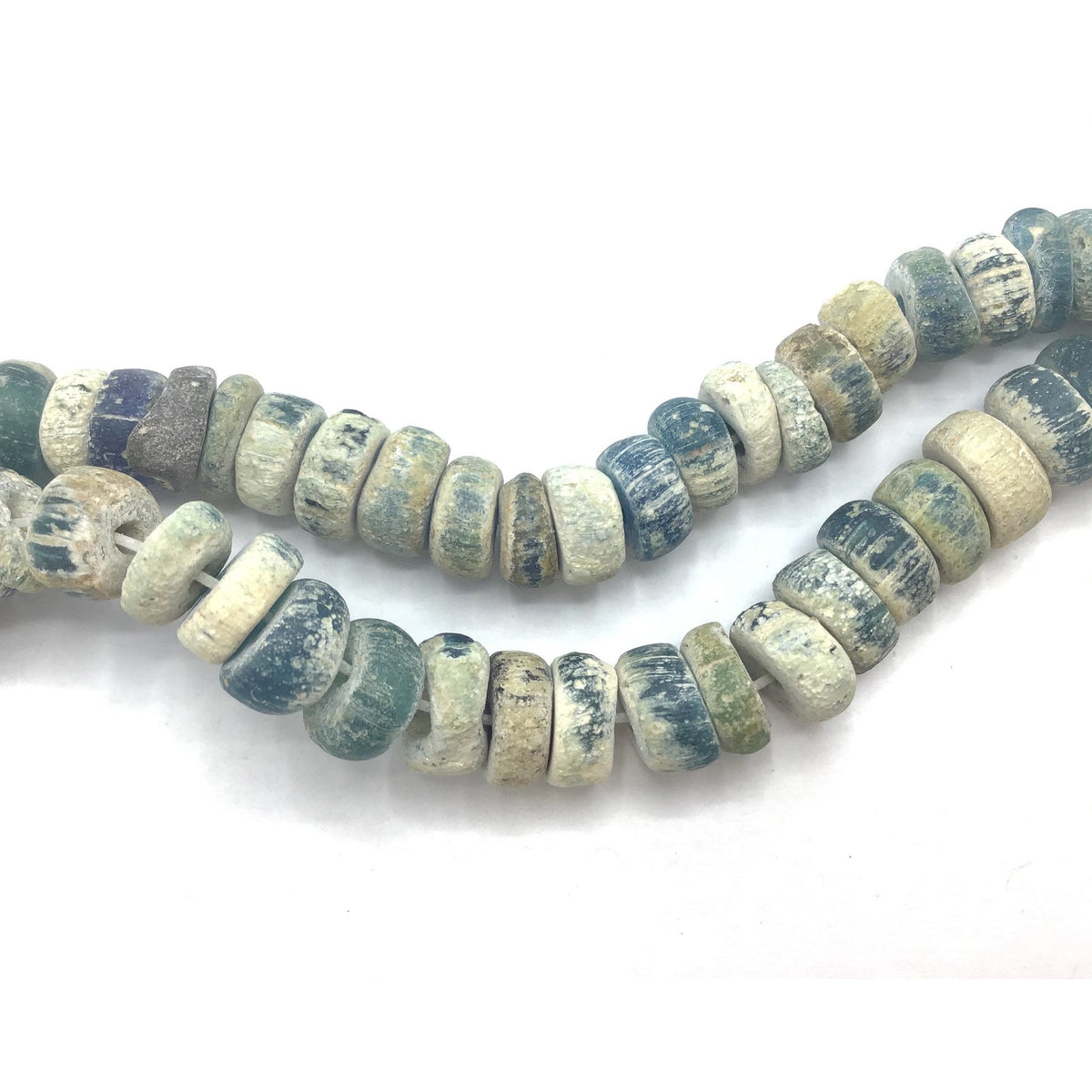 Mixed Graduated Teal Blue Faded Excavated Ancient Glass Medium Sized Nila Beads, Mali - AT0629