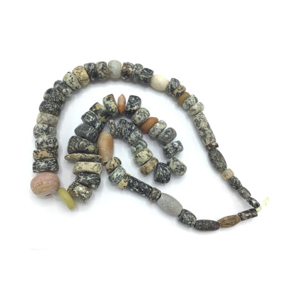 Black, Beige and White Large Mix Antique and Ancient Granite Beads, Mali - Rita Okrent Collection (S547)