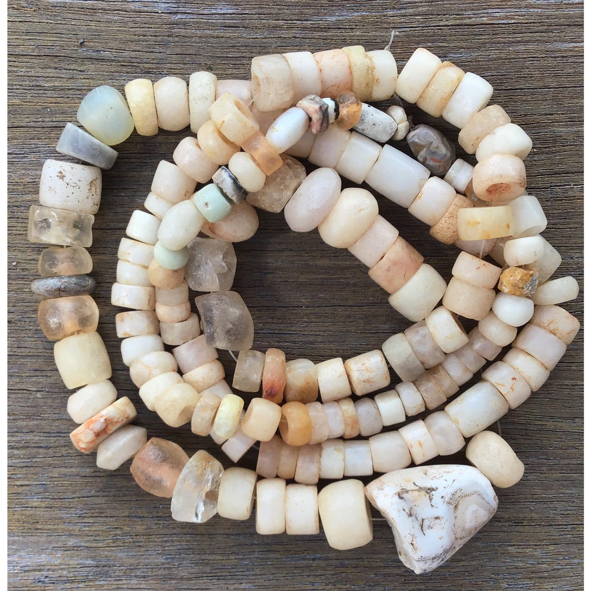 Mixed Ancient and Neolithic Agate Beads with Ancient Rock Crystal Beads, West Africa - Rita Okrent Collection (S397r)