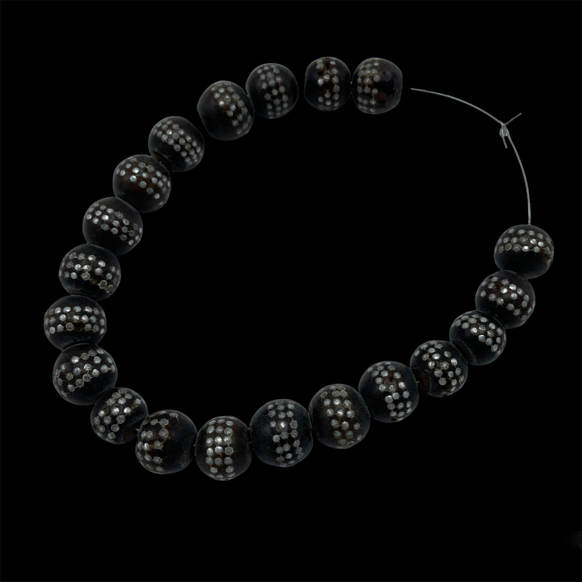 Yemeni Black Coral Beads with Silver Inlay, from a Tesbih - Prayer Strand - Worry Beads - Rita Okrent Collection (ANT650)