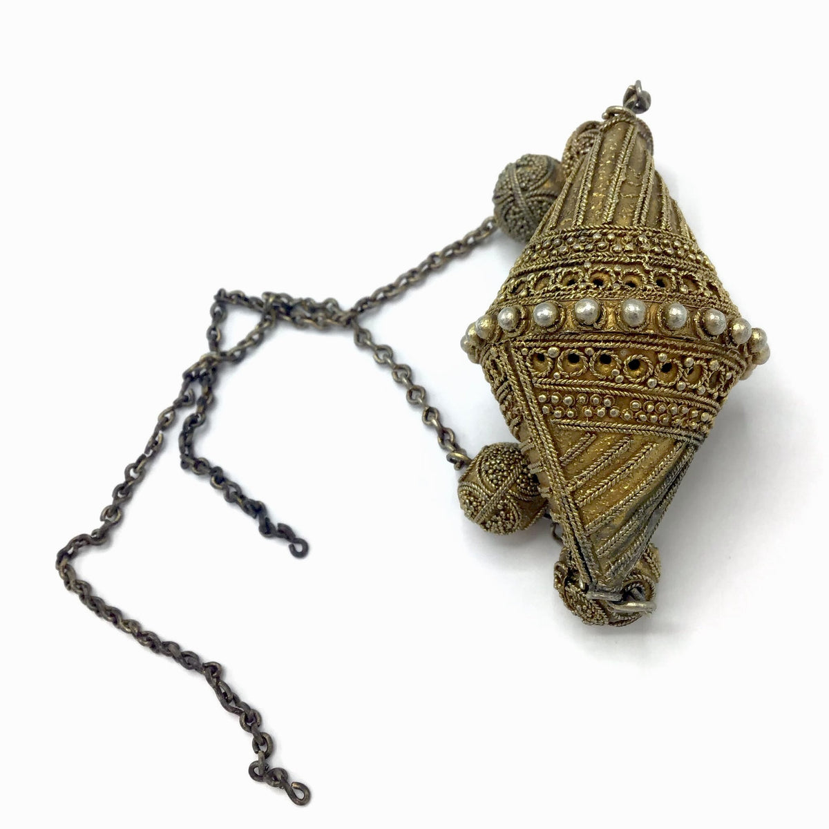 Gilded Silver Toucouleur Bicone Decorated Focal Bead on Chain, Senegal or Mauritania - Rita Okrent Collection (C507)