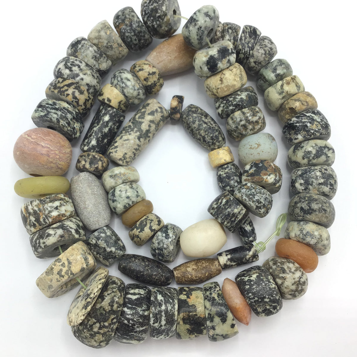 Black, Beige and White Large Mix Antique and Ancient Granite Beads, Mali - Rita Okrent Collection (S547)