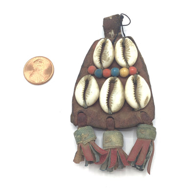 Harratine Gris Gris Leather Protective Amulet with Shells and Beads, Morocco - Rita Okrent Collection (P564f)