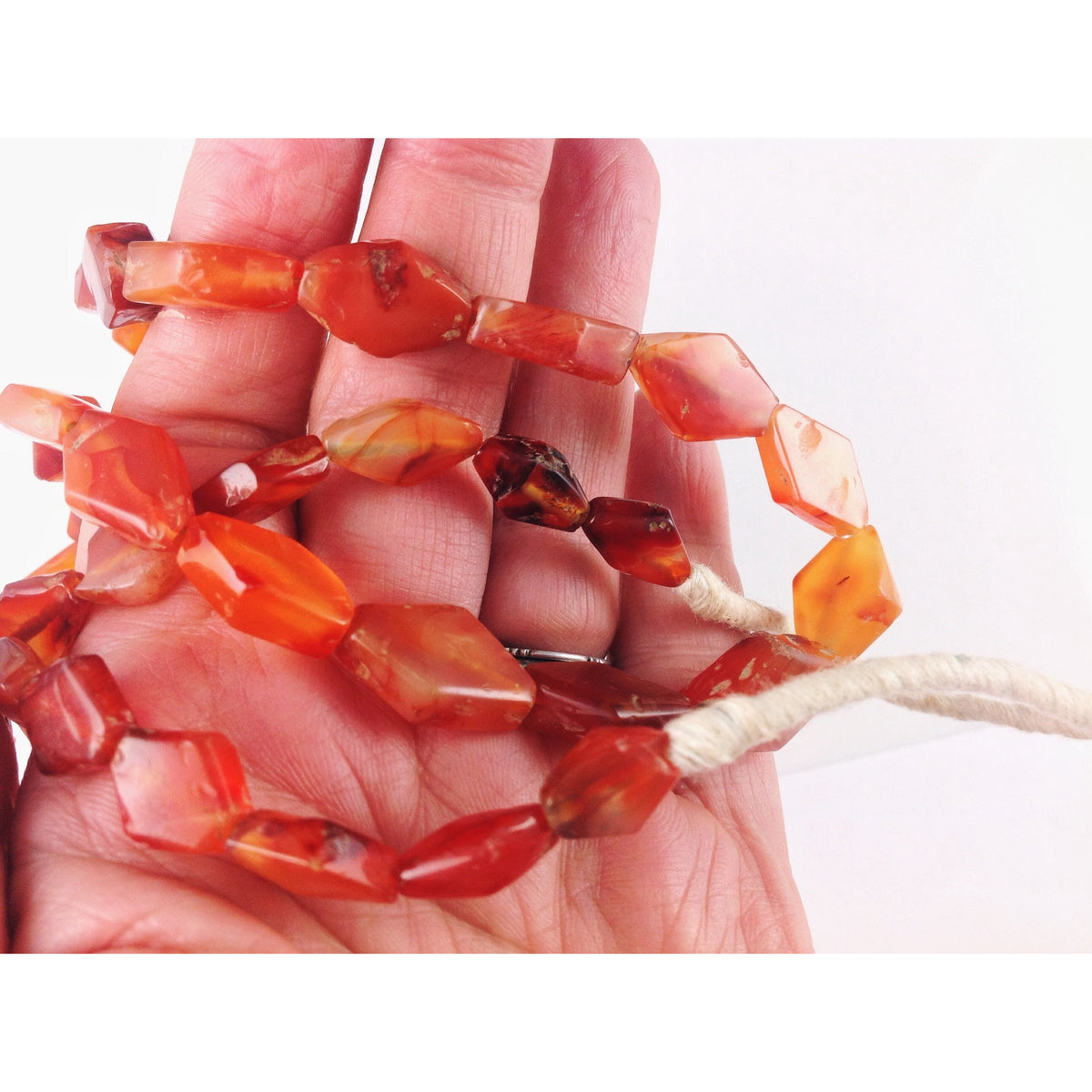 Antique Flat Tabular Diamond-Shaped Agate Carnelian Beads from Mali, Strand - Rita Okrent Collection (S402)