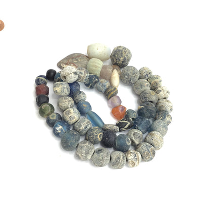 Ancient Islamic Glass Bead Strand with Antique Stone Pendants and Mixed Glass Beads - Rita Okrent Collection (AG227)