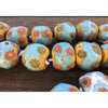 Large Light Aqua Blue and Deep Yellow Vintage Java Glass Beads, with Red and Mixed Color Flower Decorations - Rita Okrent Collection (C376)
