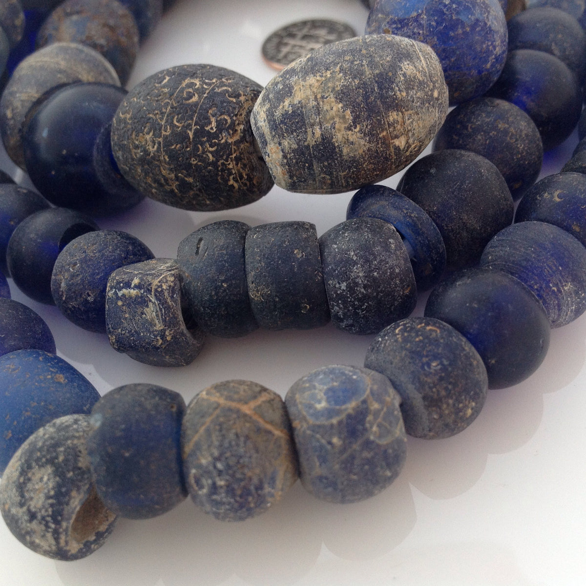 Antique Dutch Excavated Dogon Cobalt Blue Glass Trade Beads, Mali  - ANT327