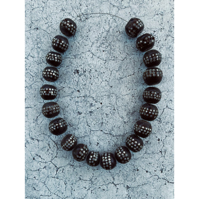 Yemeni Black Coral Beads with Silver Inlay, from a Tesbih - Prayer Strand - Worry Beads - Rita Okrent Collection (ANT650)