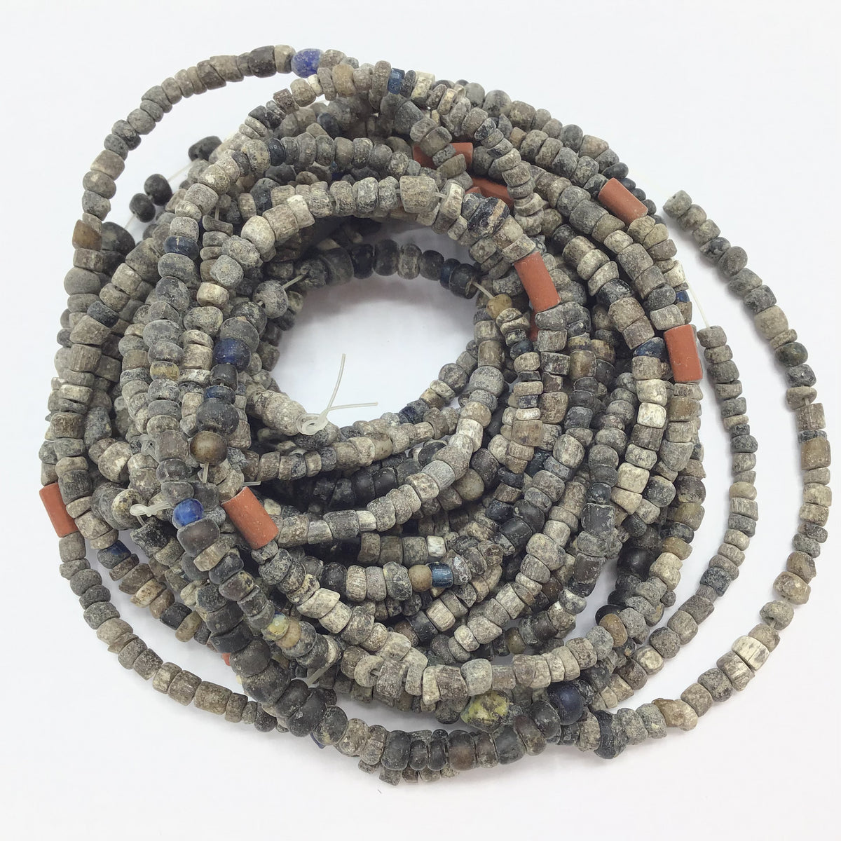 Groups of 6 Strands of Ancient Small Djenne Mixed Gray Glass Nila Beads from Djenne and environs, Mali - Rita Okrent Collection (AT0146q)