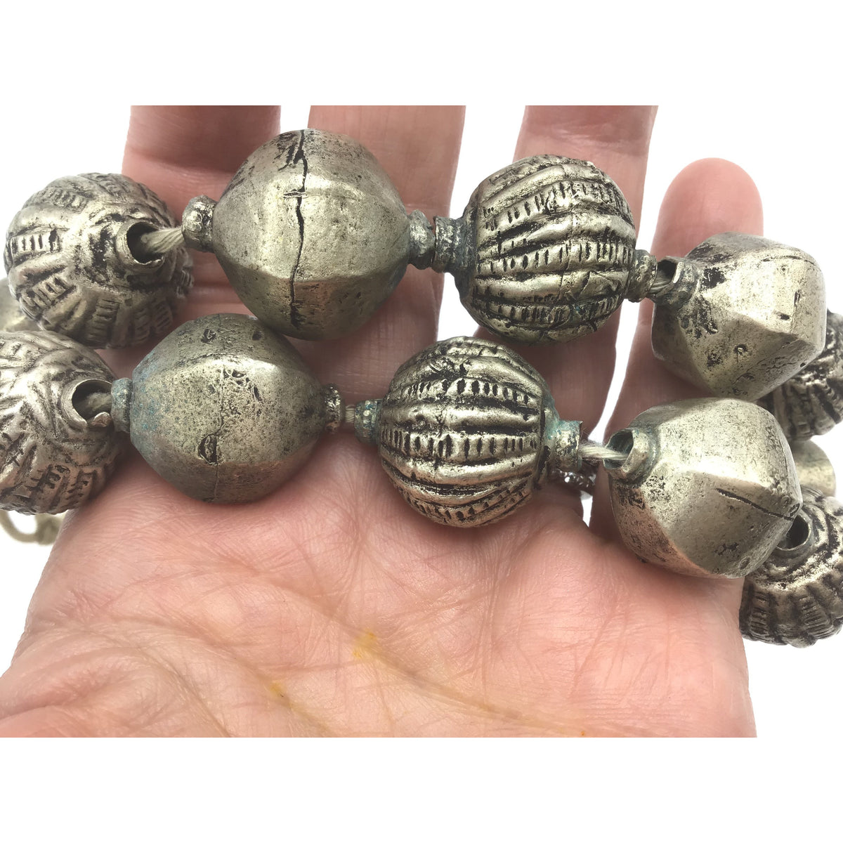 Vintage Ethnic Silver Metal Beaded Necklace - Rita Okrent Collection (ANT448)