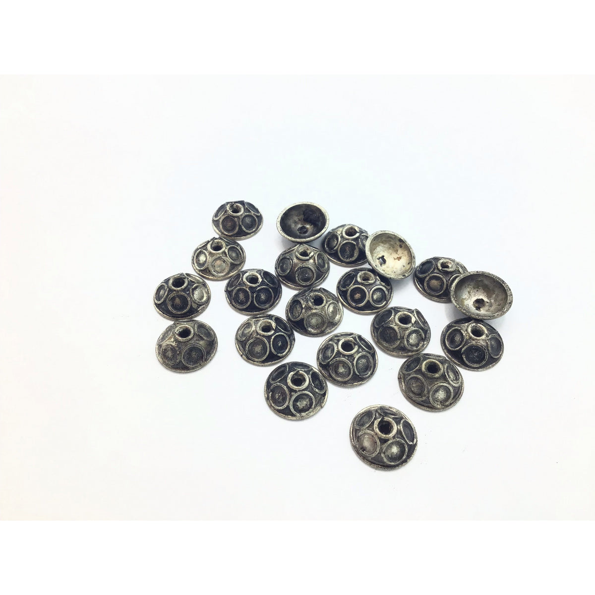 Berber Silver Bead Caps, With or Without Eyes, Set of 2, Morocco - Rita Okrent Collection (NP025)