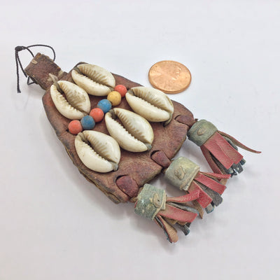 Harratine Gris Gris Leather Protective Amulet with Shells and Beads, Morocco - Rita Okrent Collection (P564f)