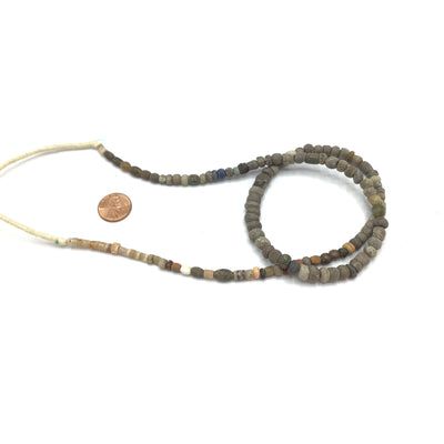 Rare Round Gray Excavated Ancient Glass Graduated Medium Sized Nila Beads, Djenne, Mali  - Rita Okrent Collection (AT0639gry)