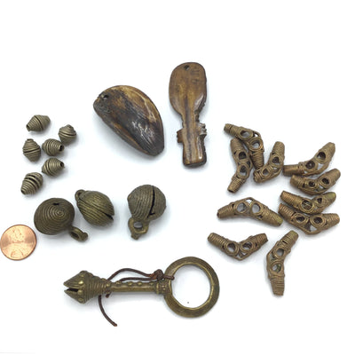 Group of Mixed Vintage Brass and Wood Pendants and Beads from Africa - Rita Okrent Collection (P686)